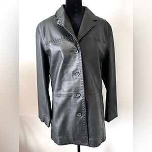 Vintage Mercedes Benz Collection Black Leather Coat Leather Stitching Women LG